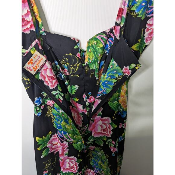 Vintage 60's Sears Hawaiian Fashions Floral Maxi Dress Lace Up Front Silky  SEE - Picture 6 of 9